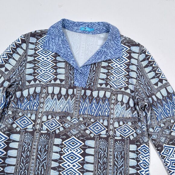 J McLaughlin Dress Small Blue Aubina Catalina Cloth‎ Geometric 3/4 Sleeve Shift - Picture 3 of 9